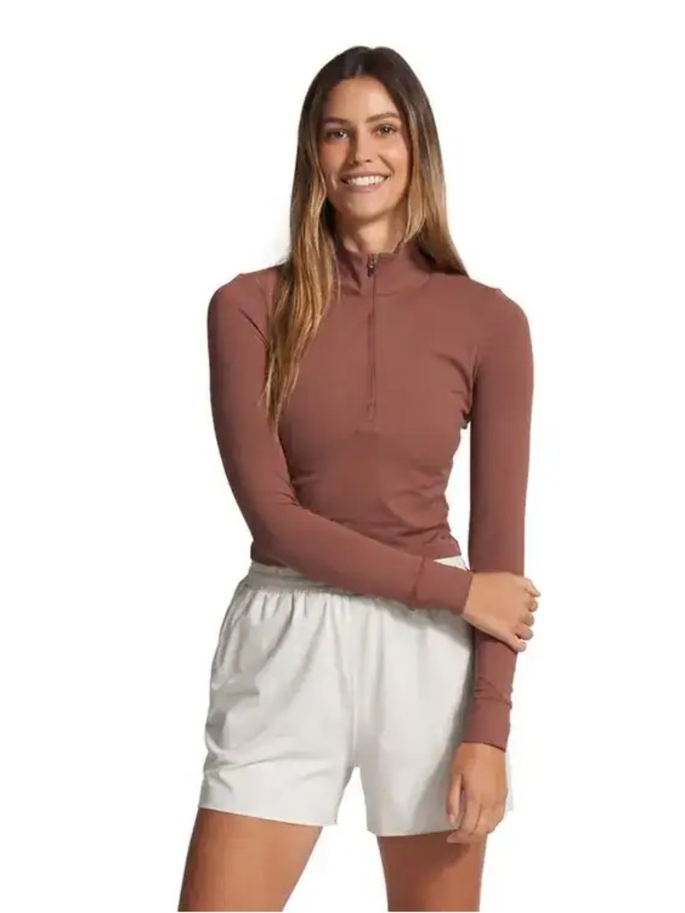 Vuori Women's Long Sleeve halo Half-Zip Top in Hazelnut